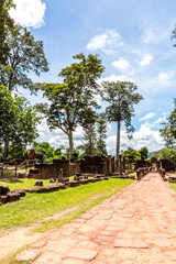 Fototapeta premium Banteay Srei Temple Entrance Ancient Ruins on Sunny Day, Siem Reap, Cambodia.