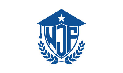 WJF three letter iconic academic logo design vector template. monogram, abstract, school, college, university, graduation cap symbol logo, shield, model, institute, educational, coaching canter, tech