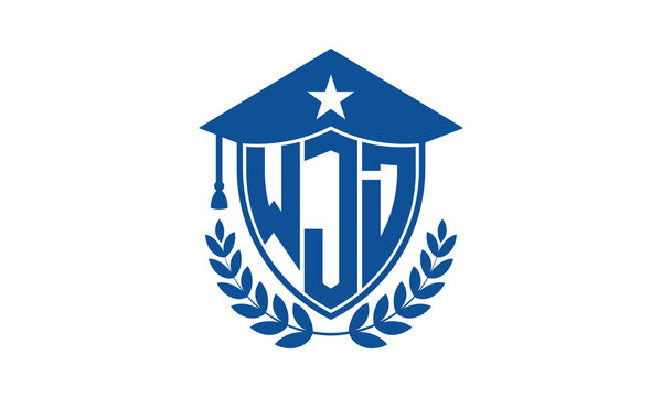 WJD three letter iconic academic logo design vector template. monogram, abstract, school, college, university, graduation cap symbol logo, shield, model, institute, educational, coaching canter, tech
