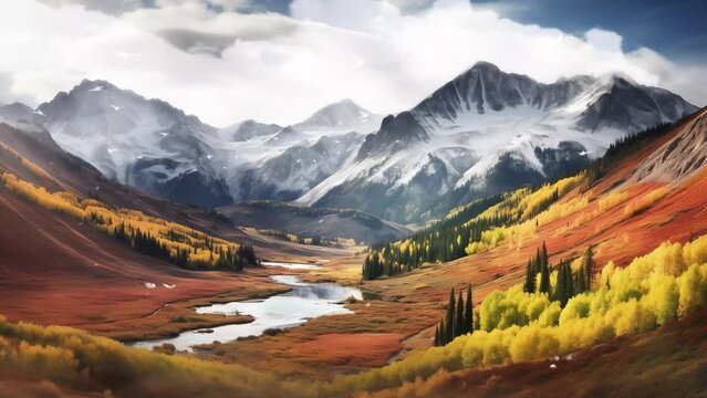 panorama mountain autumn landscape. landscape in the morning. seamless looping overlay 4k virtual video animation background 