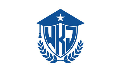 WKJ three letter iconic academic logo design vector template. monogram, abstract, school, college, university, graduation cap symbol logo, shield, model, institute, educational, coaching canter, tech