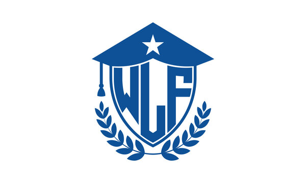 WLF three letter iconic academic logo design vector template. monogram, abstract, school, college, university, graduation cap symbol logo, shield, model, institute, educational, coaching canter, tech