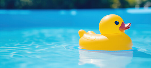 Rubber Duck Floating in Pool Water