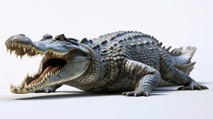 Fototapeta premium Alligator Displaying Open Mouth in Studio: reptilian wildlife, alligator portrait, menacing creature