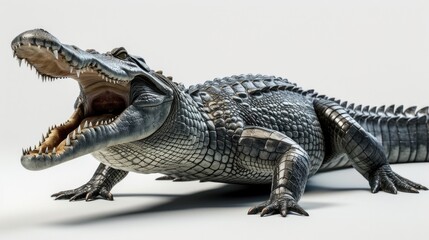 Obraz premium Alligator in studio, open mouth, detailed scales, full body shot, neutral background, wildlife, menacing appearance, reptilian texture