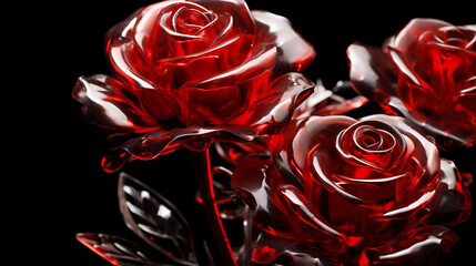 Close up of a red crystal roses on a black background.