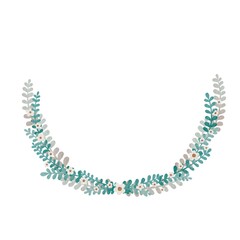 Obraz premium White flower and fern leaves on brown circle wreath watercolor back ground for decoration on nature concept.