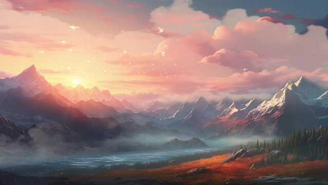 beautiful nature background. sunrise over mountains. seamless looping overlay 4k virtual video animation background 