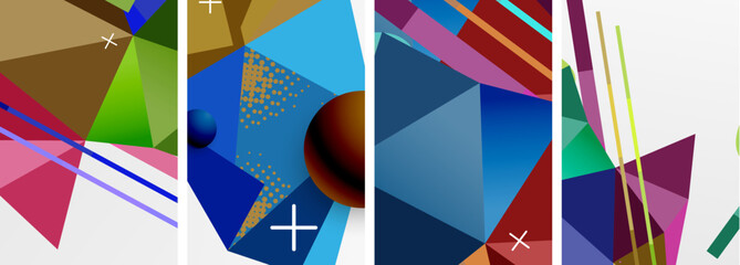 Geometric elements in abstract poster composition set. Vector illustration For Wallpaper, Banner, Background, Card, Book Illustration, landing page