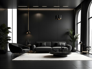interior dark background illustration black minimalist design, modern elegant, dramatic chic design interior dark background design.