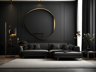 interior dark background illustration black minimalist design, modern elegant, dramatic chic design interior dark background design.