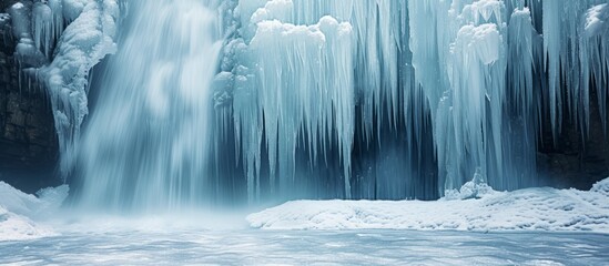 Frozen Waterfall with Big Icicles Formed in a Majestic Display