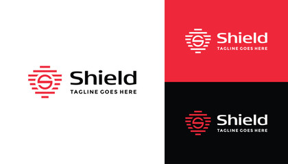 Circular Initial Letter S with Defense Shield Stripes For Protection Guard Logo Design