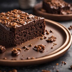 Fototapeta na wymiar Chocolate cake with nuts Generative Ai chocolate brownies with ice cream cake Generative AI