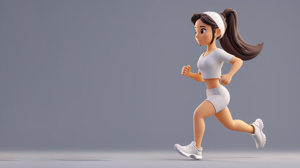 A woman cartoon athletic run in white jersey isolated on gray