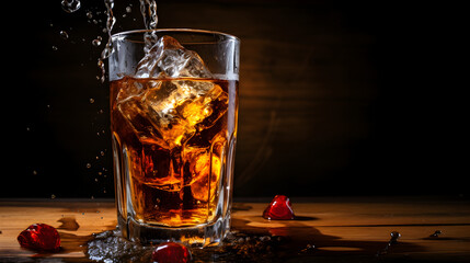 Cola pouring in a glass.