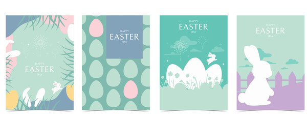 Collection of easter background set with rabbit and egg in silhouette style Editable vector illustration for A4 vertical postcard - obrazy, fototapety, plakaty