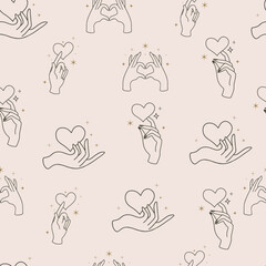 mystic seamless pattern illustration design with hand and heart