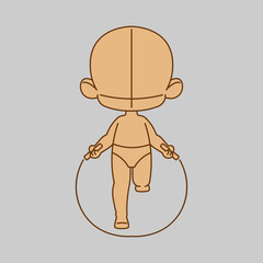 Adorable male chibi pose reference executing a jump rope routine. Chibi pose reference fit for mascot, children's book, icon, t-shirt design, etc.