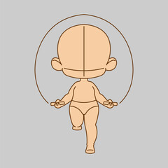 A female chibi pose reference engaged in jump roping. Chibi pose reference fit for mascot, children's book, icon, t-shirt design, etc.