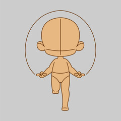The male chibi pose reference is shown performing jump rope exercises. Chibi pose reference fit for mascot, children's book, icon, t-shirt design, etc.