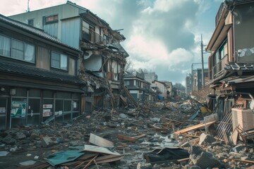 日本の災害のイメージ写真（地震・地面の亀裂・復興・救助・崩壊） - obrazy, fototapety, plakaty