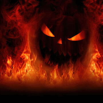 Scary Halloween background with fire flames