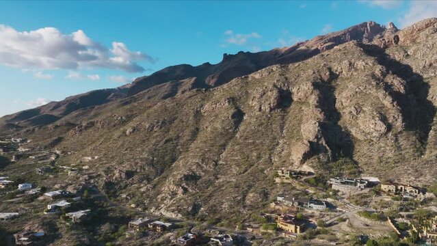 Drone Footage Flying Over Dramatic Catalina Mountain Ridges on Bright Clear Sunny Arizona Day