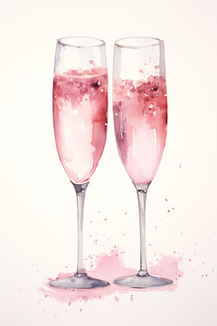 Vibrant watercolor illustration of sparkling wine glasses in artistic style