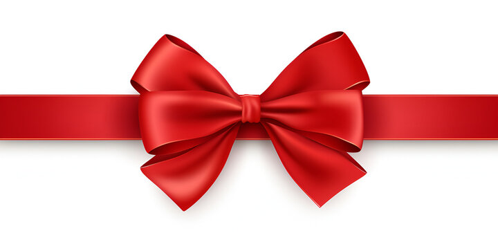 Beautiful big bow made of red ribbon with shadow isolated Design Product Red Ribbon and Bow 3D Realistic Illustration white background.