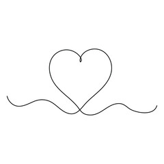 Heart continuous one line art drawing. color shape Love sign. outline Vector illustration.