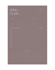 goal planner. Minimalist planner template set. Vector illustration