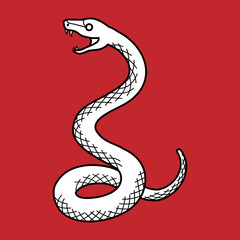 トグロを巻き口を開けたヘビ　2025年巳年　年賀状素材　線画