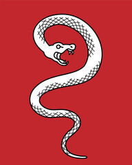 トグロを巻いて威嚇するヘビ　2025年巳年　年賀状素材　線画