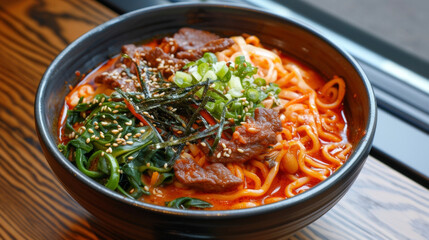 Get ready to feel the burn with this firebreathing noodle bowl. Vibrant spinach noodles swim in a pool of flaming red sauce fortified with fiery es such as cayenne pepper