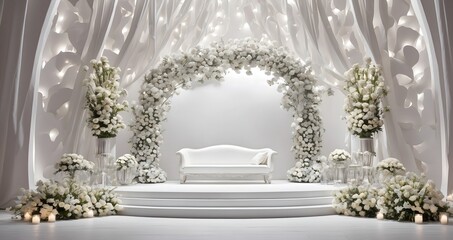 Beautiful white artificial flowers on the table in the wedding ceremony.