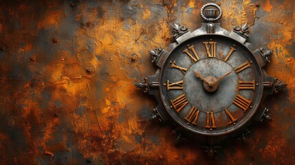 vintage clock, orange rustic background 