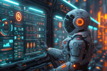 Robot working with digital display to the future