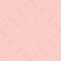 Classic seamless pink and white pattern. Damask orient ornament. Classic vintage background. Orient pattern for fabric, wallpapers and packaging