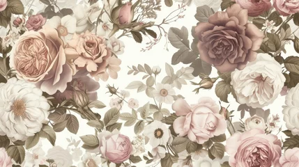 Gardinen Vintage pattern botanical variety flowers such as roses, peonies, daisies, and ferns aged paper hand-drawn classic botanical drawings, elegant design suitable for fabric, wallpaper, and stationery © ND STOCK