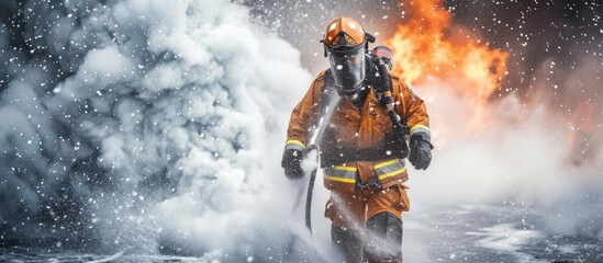 Firefighter Uses Foam Like Snow During Intense Fire