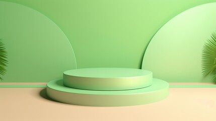Glossy green podium for your design on minimal geometric forms.