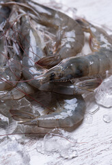 Raw shrimps prawns for cooked food on ice - 728207253
