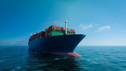 Large cargo ship sailing the blue sea.3d rendering