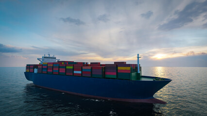 Large cargo ship sailing the blue sea.3d rendering