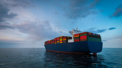 Large cargo ship sailing the blue sea.3d rendering