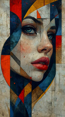 Geometrical portrait of a woman, vorticism art style, Beautiful face of a girl. Minimal conceptaul artwork