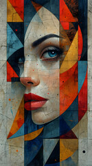 Geometrical portrait of a woman, vorticism art style, Beautiful face of a girl. Minimal conceptaul artwork