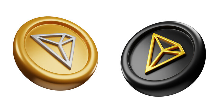 Tron or TRX Black Gold And Gold Silver Coin 3d Set rendering cryptocurrency illustration cartoon style, blockchain or cryptocurrency design