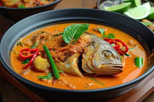 Redtail Catfish Fish in Dried Red Curry Sauce curry cooked with fish served with a spicy sauce